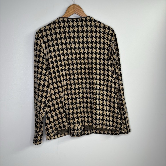 Susan Graver Womens Blazer Jacket Large Beige Black Houndstooth Button Mature - Picture 9 of 10